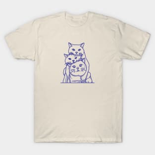 3 Cute Cats Line Art T-Shirt